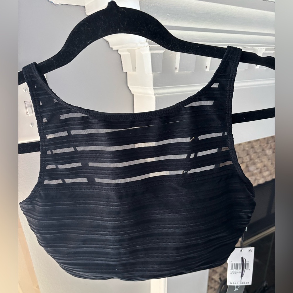 La Blanca Black Sheer Striped Swimsuit Top